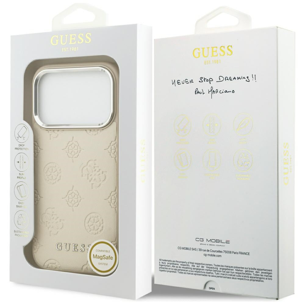 MagSafe Case for Apple iPhone 17 Pro, Guess, Peony Hot Stamp Script, Beige
