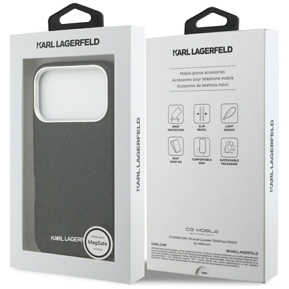 Custodia MagSafe per Apple iPhone 17 Pro, Karl Lagerfeld, FW Stamped Karl, Nera