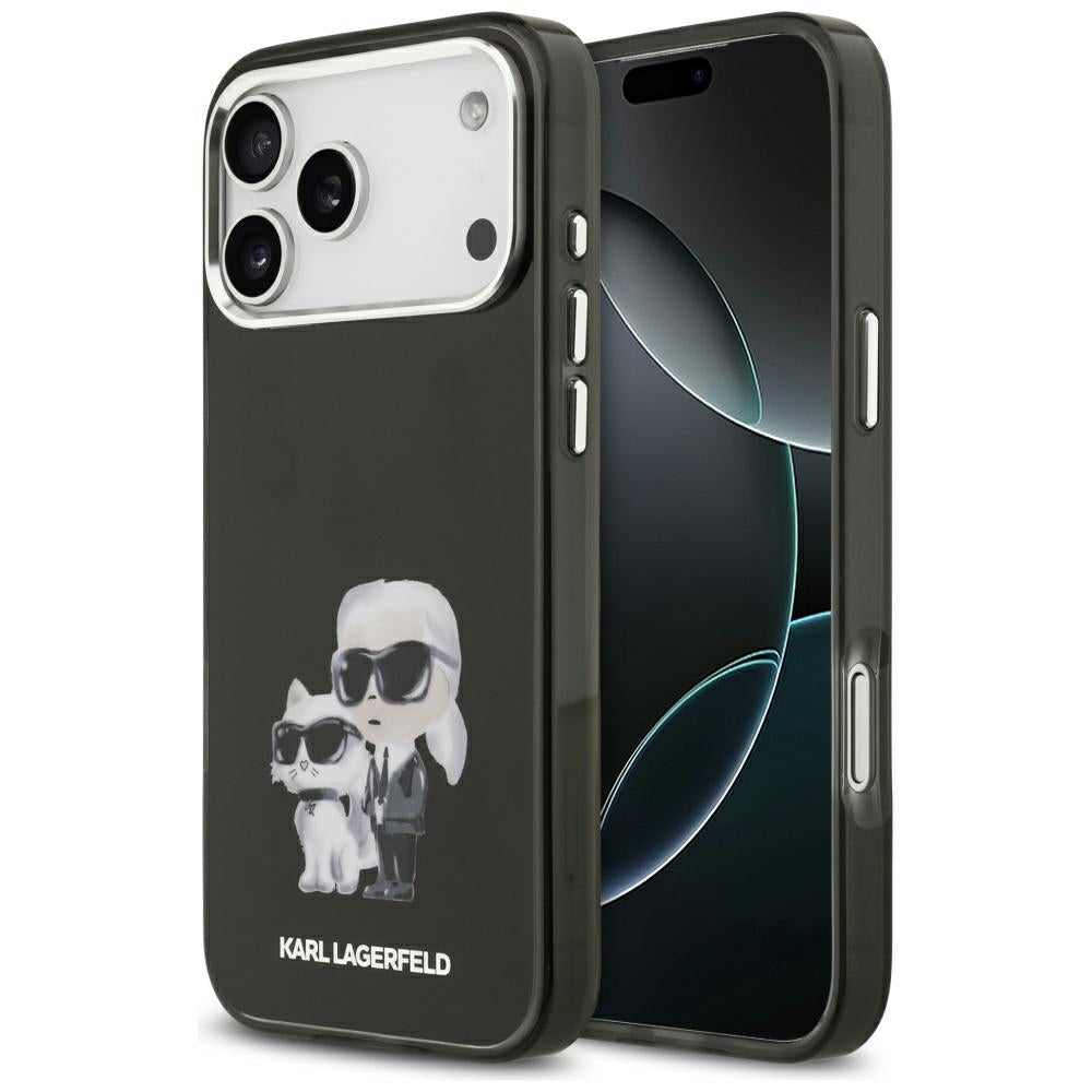Custodia MagSafe per Apple iPhone 17 Pro, Karl Lagerfeld, IML Aquarelle Logo Karl & Choupette, Nera