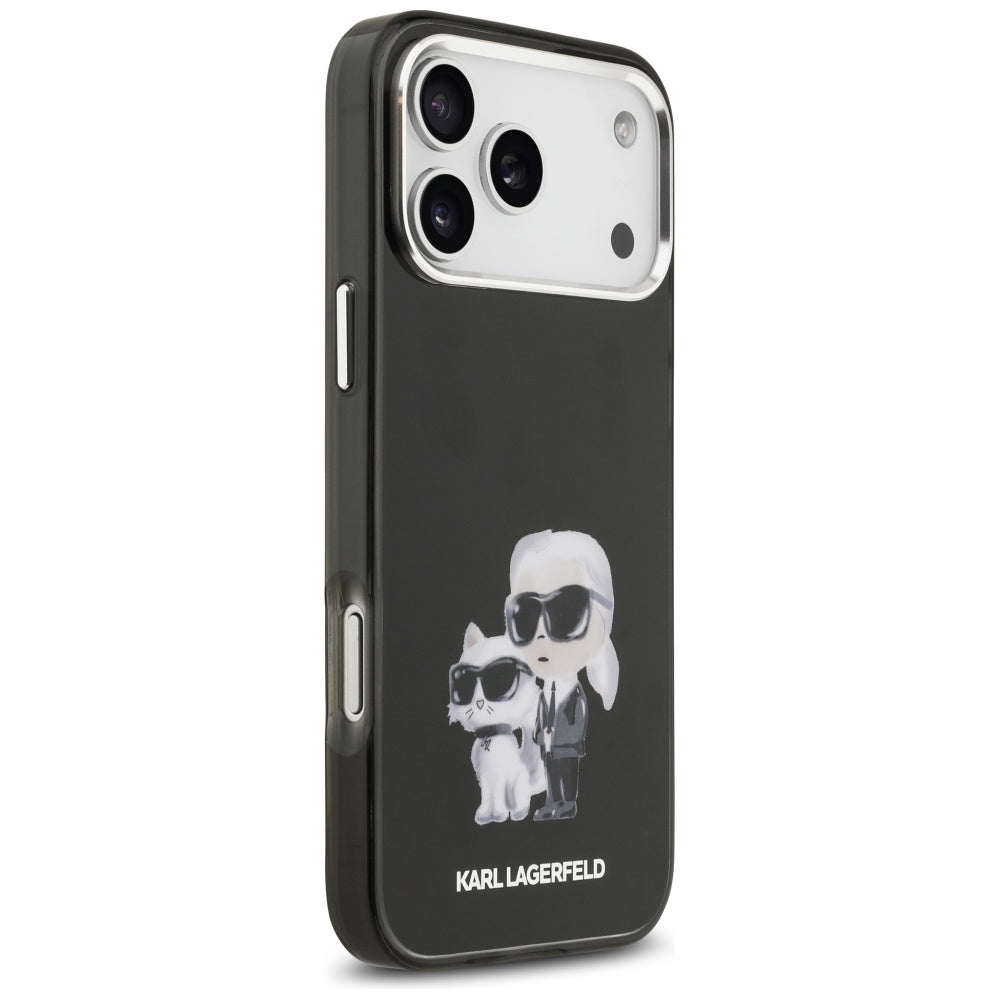 Custodia MagSafe per Apple iPhone 17 Pro, Karl Lagerfeld, IML Aquarelle Logo Karl & Choupette, Nera
