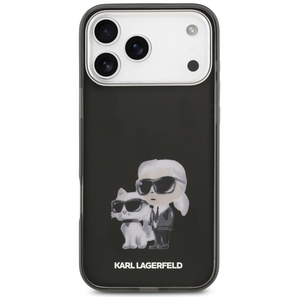 Custodia MagSafe per Apple iPhone 17 Pro, Karl Lagerfeld, IML Aquarelle Logo Karl & Choupette, Nera