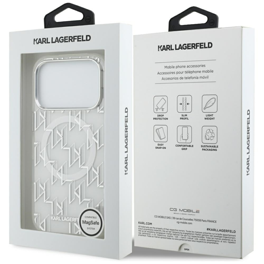 MagSafe Case for Apple iPhone 17 Pro, Karl Lagerfeld, IML KL Monogram, White