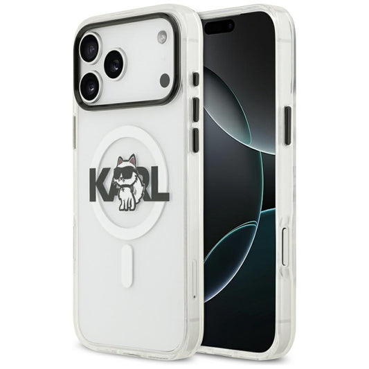 Custodia MagSafe per Apple iPhone 17 Pro, Karl Lagerfeld, IML Sketch Logo Choupette, Trasparente