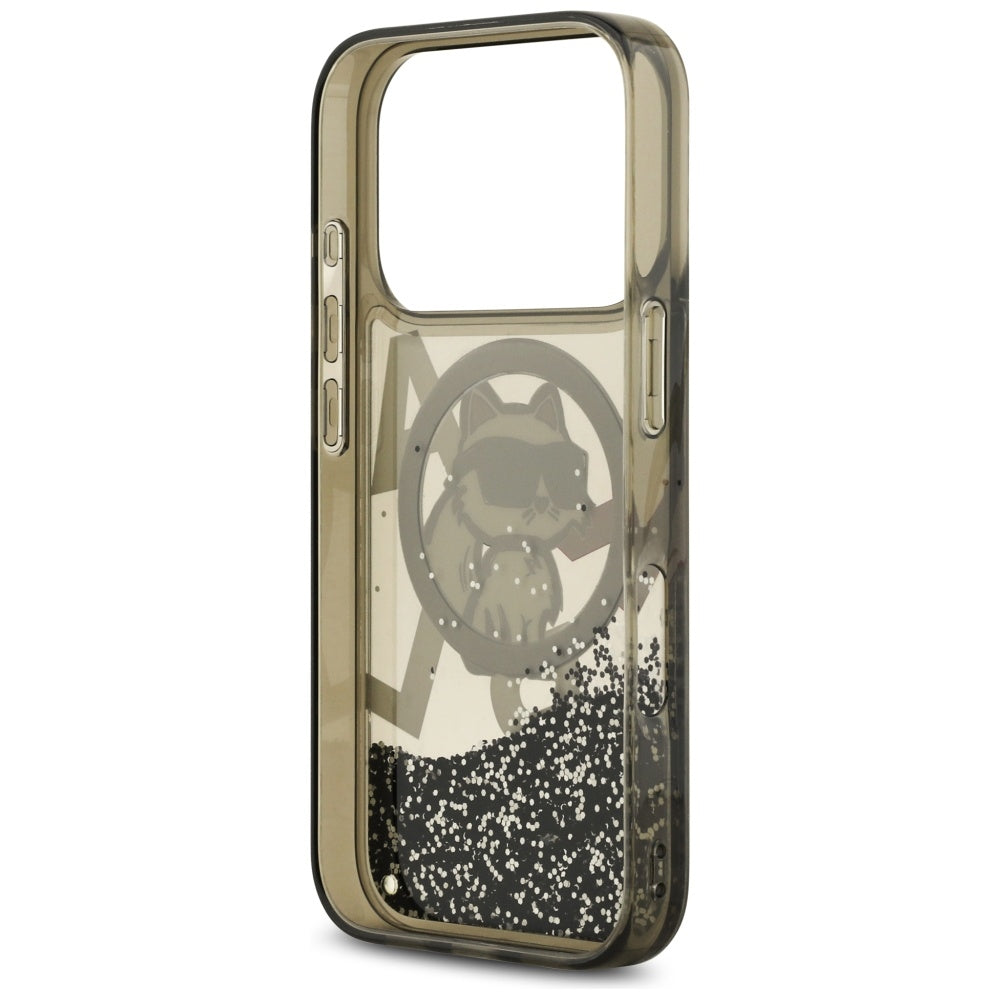 Custodia MagSafe per Apple iPhone 17 Pro, Karl Lagerfeld, Liquid Glitter Choupette Logo, Nera