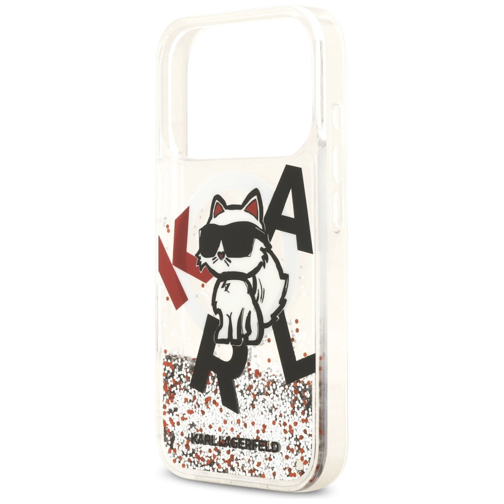 Custodia MagSafe per Apple iPhone 17 Pro, Karl Lagerfeld, Liquid Glitter Choupette Logo, Trasparente