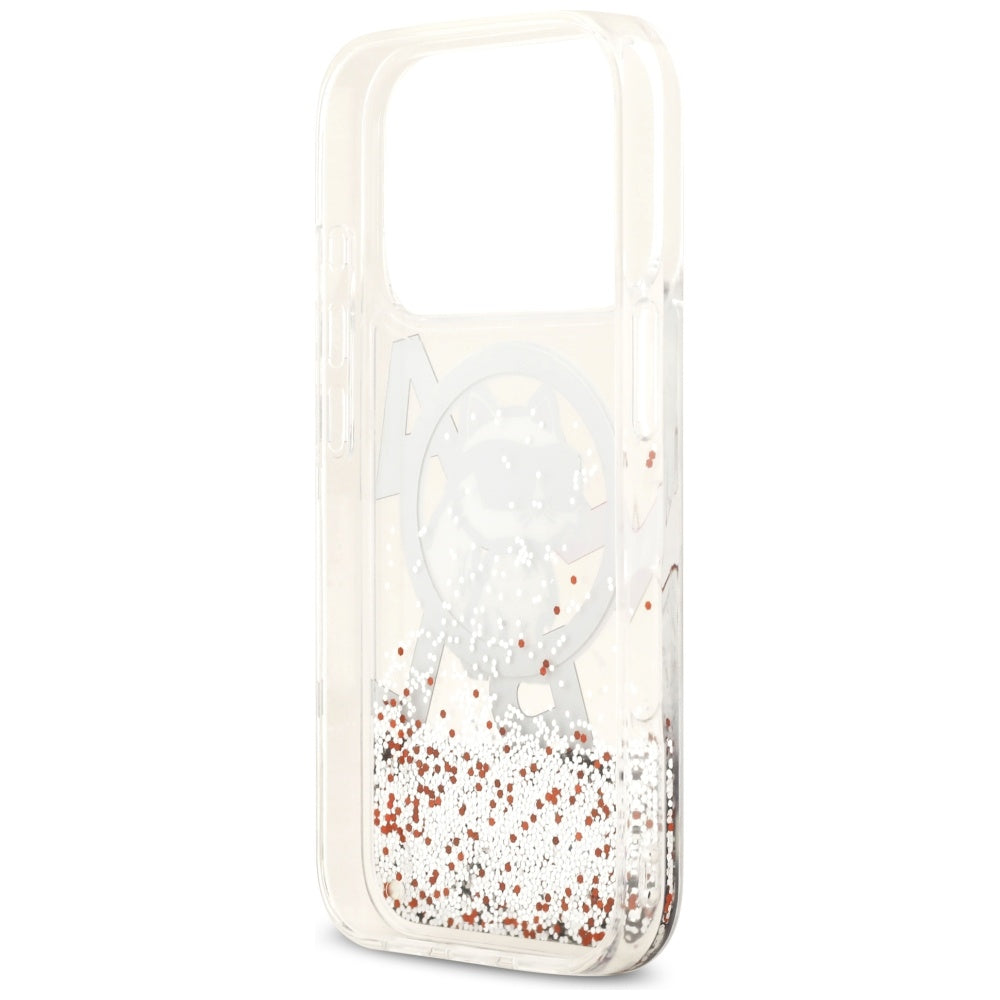 Custodia MagSafe per Apple iPhone 17 Pro, Karl Lagerfeld, Liquid Glitter Choupette Logo, Trasparente