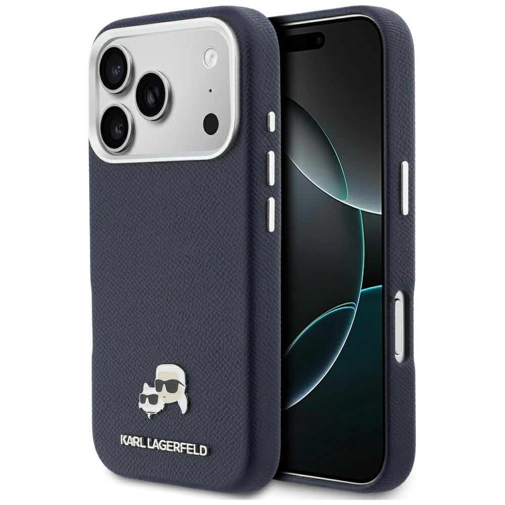 Custodia MagSafe per Apple iPhone 17 Pro, Karl Lagerfeld, Saffiano Karl & Choupette Pins, Blu