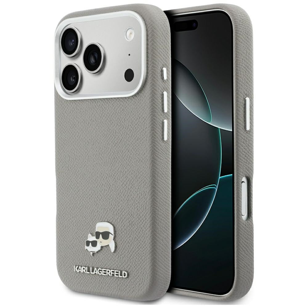 MagSafe Case for Apple iPhone 17 Pro, Karl Lagerfeld, Saffiano Karl & Choupette Pins, Grey