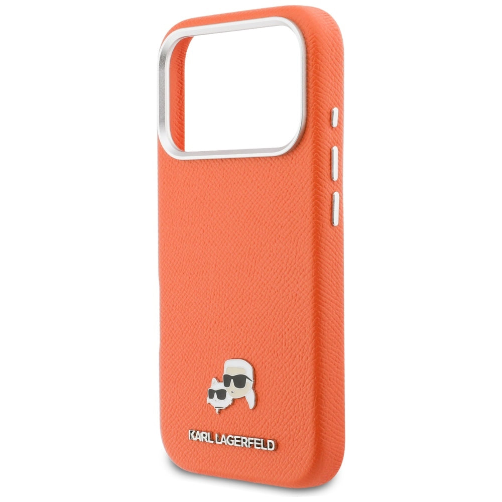 Custodia MagSafe per Apple iPhone 17 Pro, Karl Lagerfeld, Saffiano Karl & Choupette Pins, Arancione