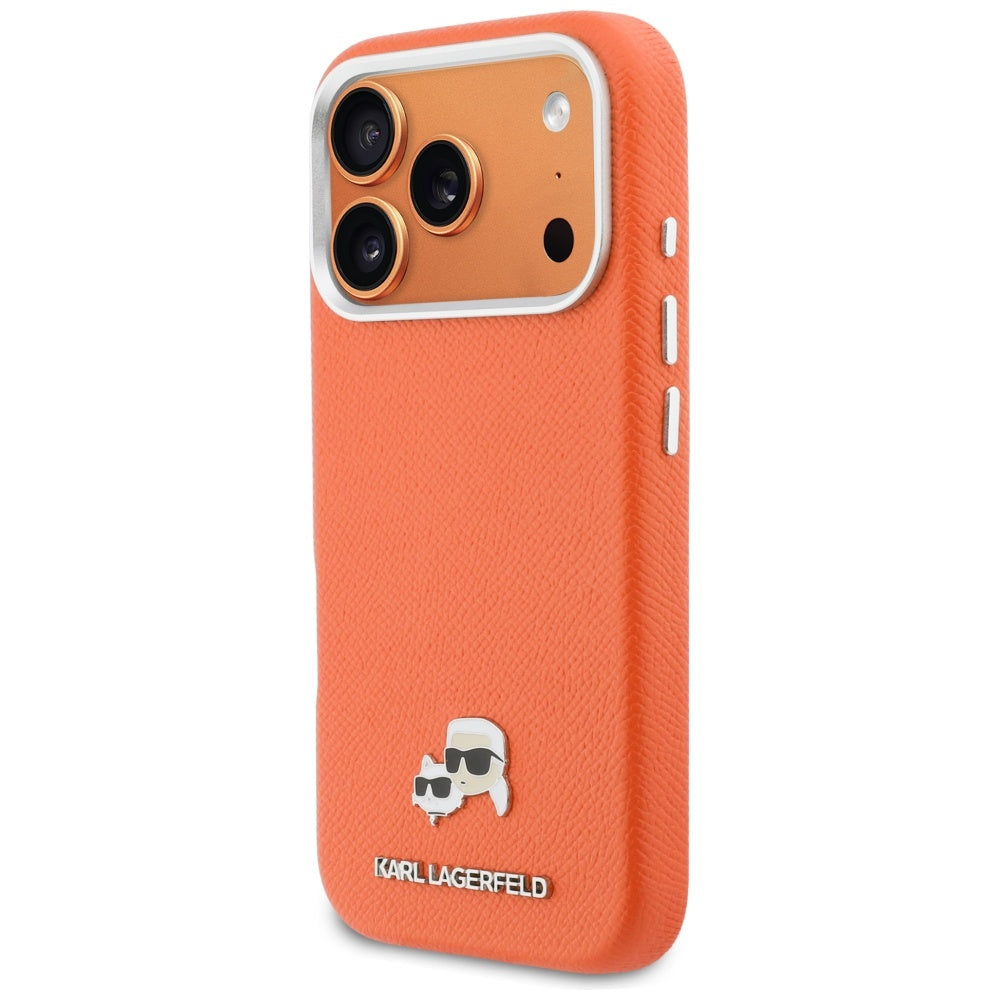 Custodia MagSafe per Apple iPhone 17 Pro, Karl Lagerfeld, Saffiano Karl & Choupette Pins, Arancione