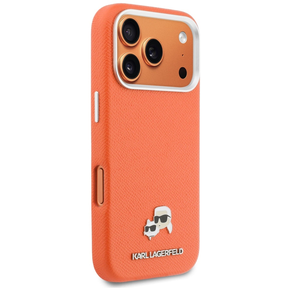 Custodia MagSafe per Apple iPhone 17 Pro, Karl Lagerfeld, Saffiano Karl & Choupette Pins, Arancione