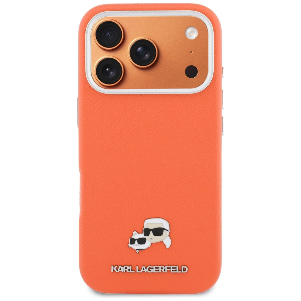 Custodia MagSafe per Apple iPhone 17 Pro, Karl Lagerfeld, Saffiano Karl & Choupette Pins, Arancione