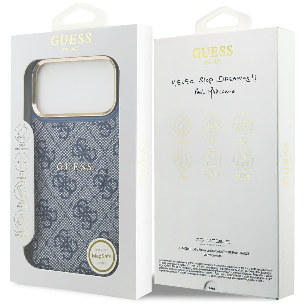 Custodia MagSafe per Apple iPhone 17 Pro Max, Guess, 4G Classic, Blu