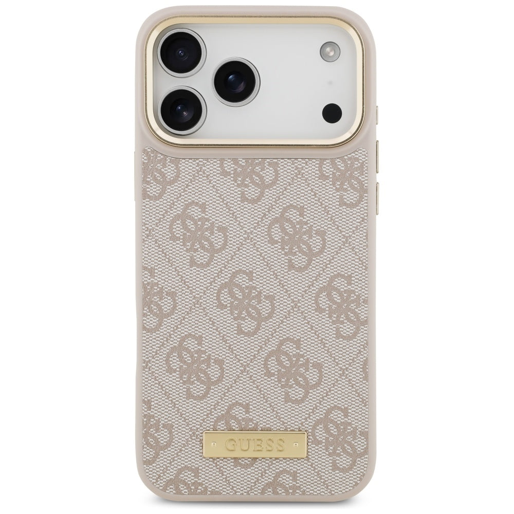 Custodia MagSafe per Apple iPhone 17 Pro Max, Guess, 4G Logo Plate, Rosa