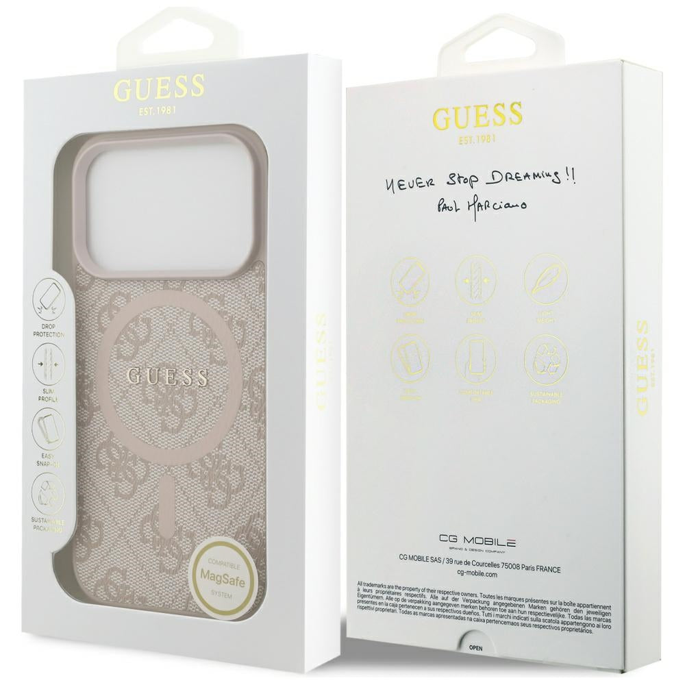 Custodia MagSafe per Apple iPhone 17 Pro Max, Guess, 4G Ring Classic Logo, Rosa