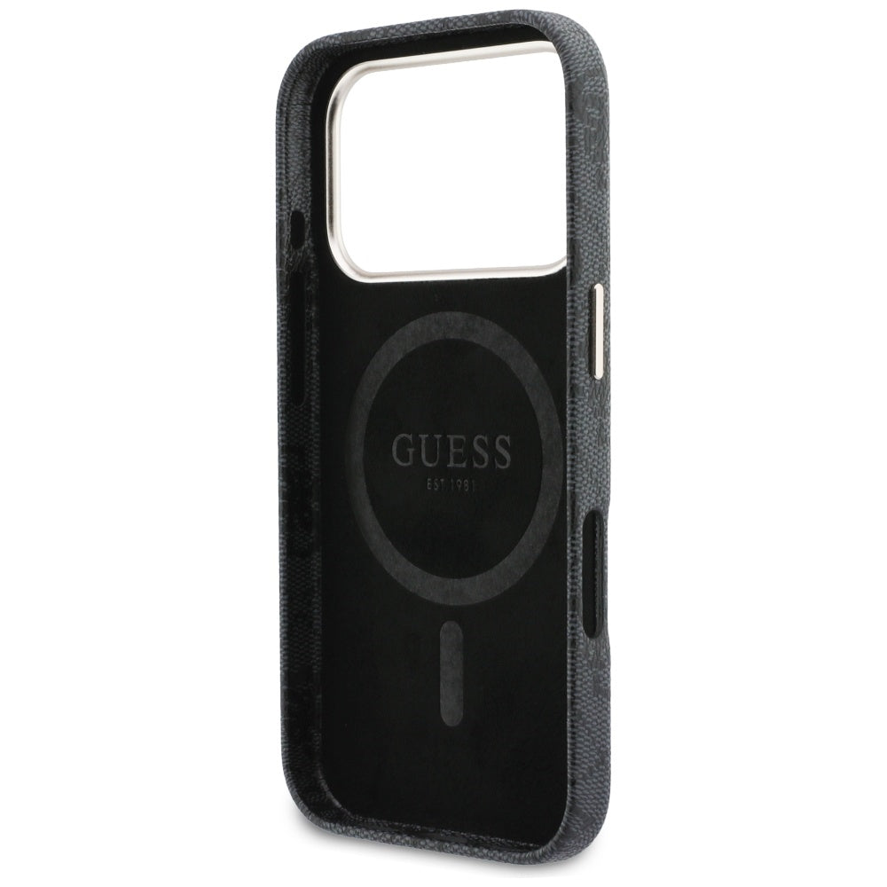 Custodia MagSafe per Apple iPhone 17 Pro Max, Guess, 4G Script Logo, Nera
