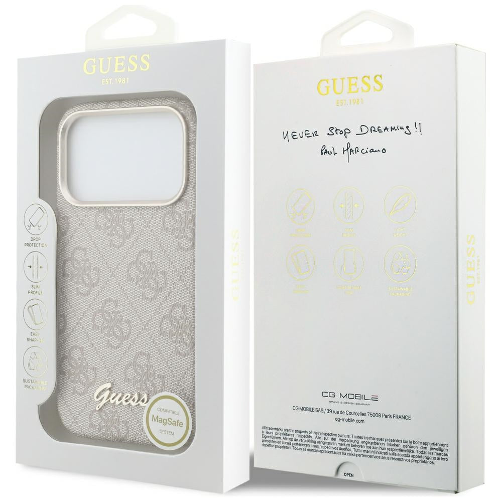 Custodia MagSafe per Apple iPhone 17 Pro Max, Guess, 4G Script Logo, Rosa