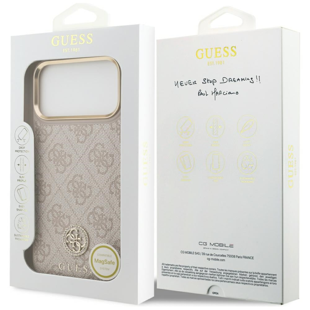 Custodia MagSafe per Apple iPhone 17 Pro Max, Guess, Logo Strass 4G, Rosa