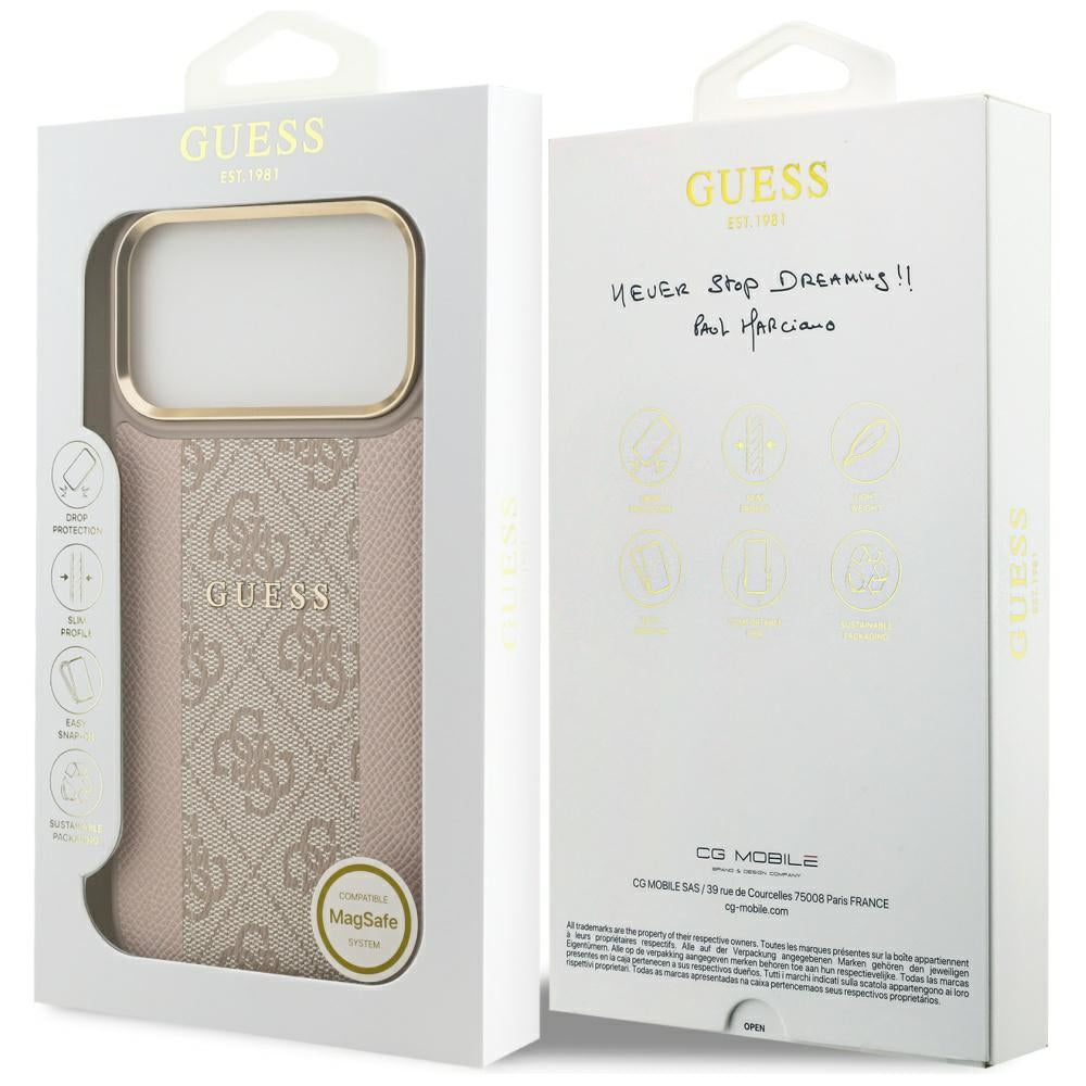 Custodia MagSafe per Apple iPhone 17 Pro Max, Guess, 4G Stripe, Rosa