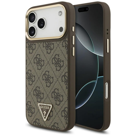 Custodia MagSafe per Apple iPhone 17 Pro Max, Guess, Logo Triangolo 4G, Marrone Dorato
