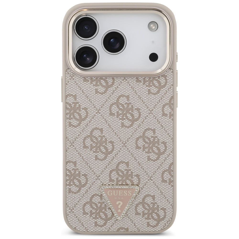 Custodia MagSafe per Apple iPhone 17 Pro Max, Guess, Logo Triangolo 4G, Rosa Dorato