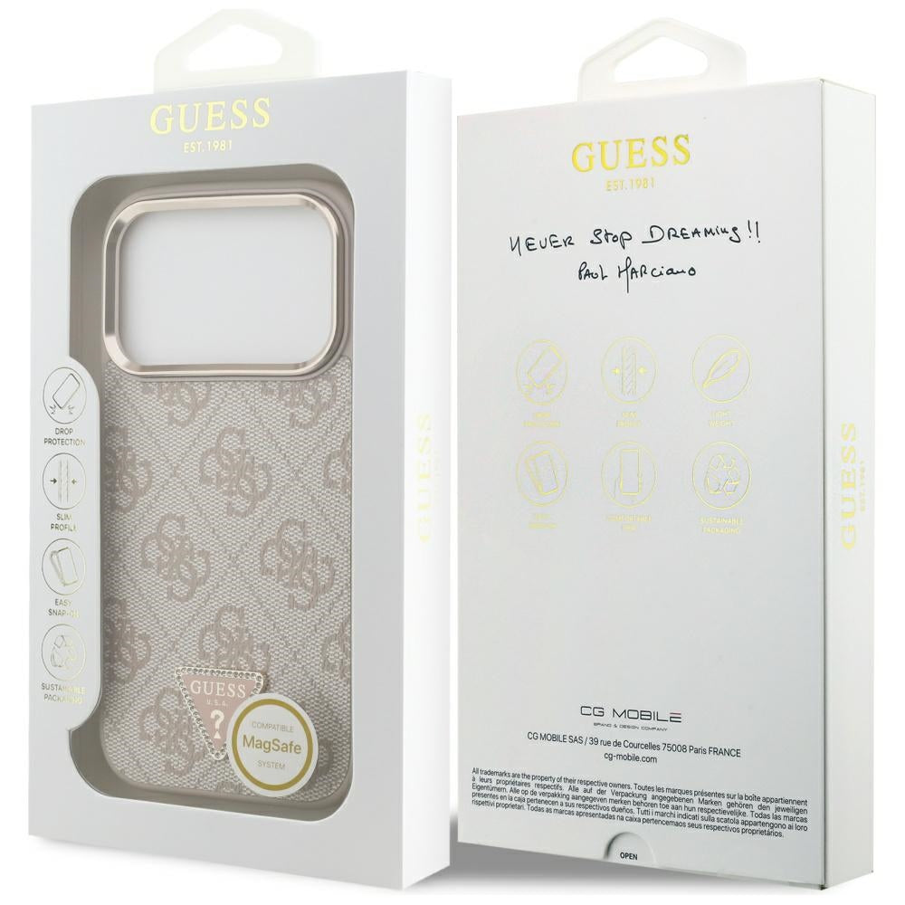 Custodia MagSafe per Apple iPhone 17 Pro Max, Guess, Logo Triangolo 4G, Rosa Dorato