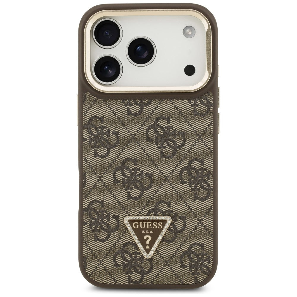 Custodia MagSafe per Apple iPhone 17 Pro Max, Guess, Logo Triangolo 4G con Supporto Fotocamera, Marrone Dorato