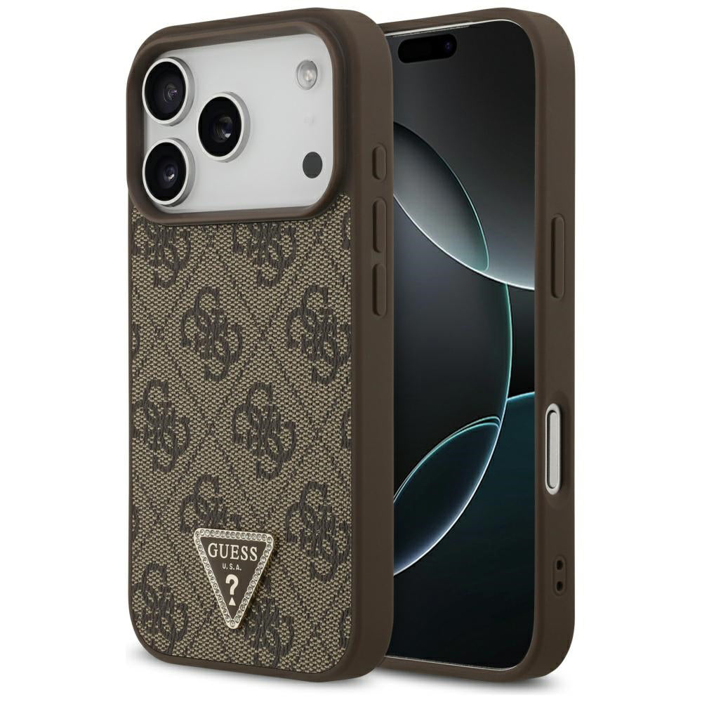 Custodia MagSafe per Apple iPhone 17 Pro Max, Guess, 4G Triangle Strass, Marrone