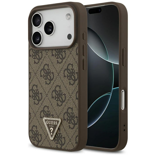 Custodia MagSafe per Apple iPhone 17 Pro Max, Guess, 4G Triangle Strass, Marrone
