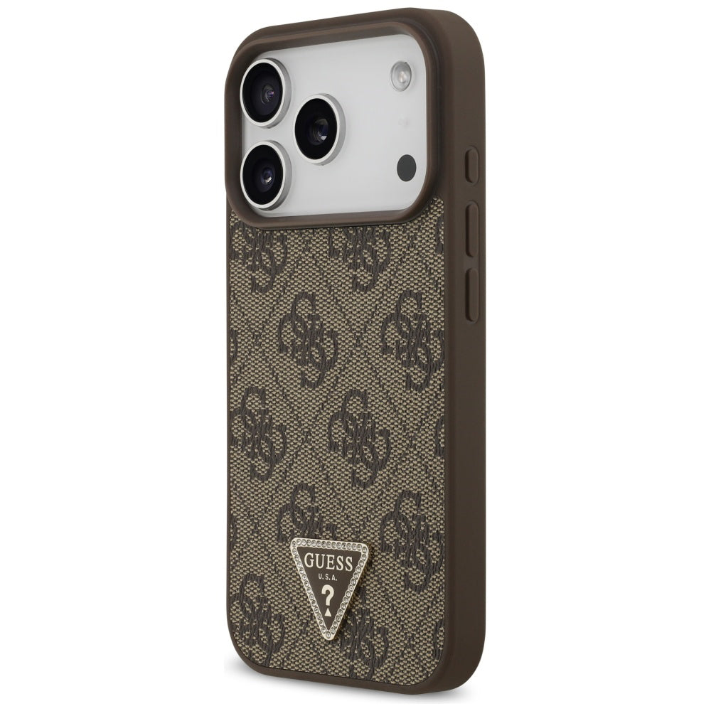 Custodia MagSafe per Apple iPhone 17 Pro Max, Guess, 4G Triangle Strass, Marrone
