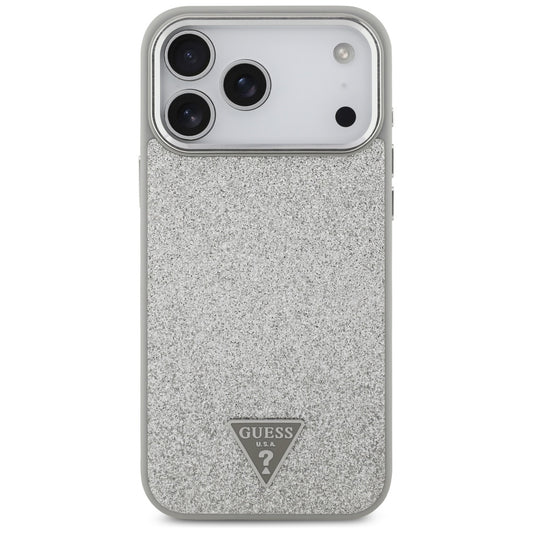 Custodia MagSafe per Apple iPhone 17 Pro Max, Guess, Glitter Triangle Logo, Argento