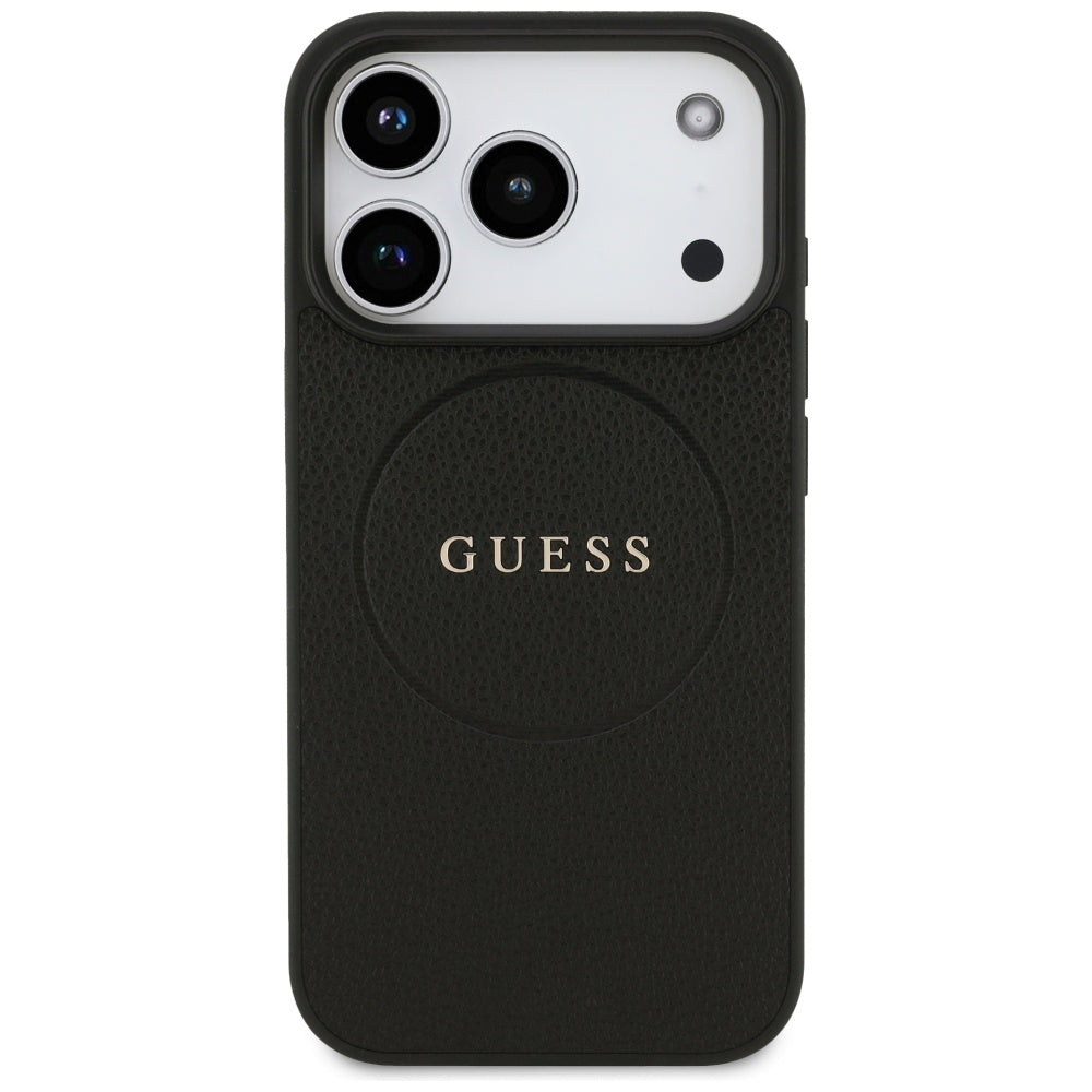 Custodia MagSafe per Apple iPhone 17 Pro Max, Guess, Grained Gold Ring, Nera