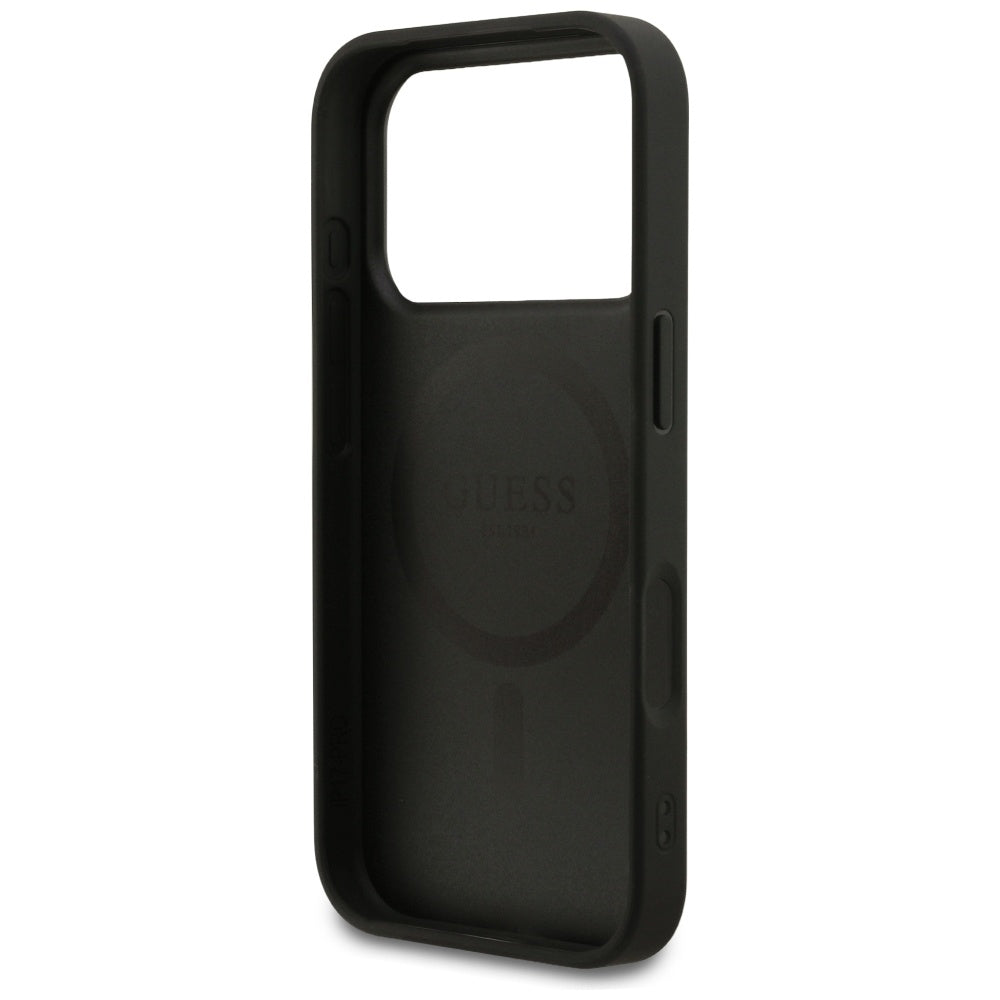Custodia MagSafe per Apple iPhone 17 Pro Max, Guess, Grained Gold Ring, Nera