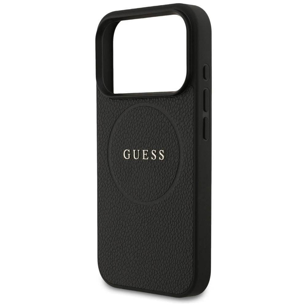 Custodia MagSafe per Apple iPhone 17 Pro Max, Guess, Grained Gold Ring, Nera