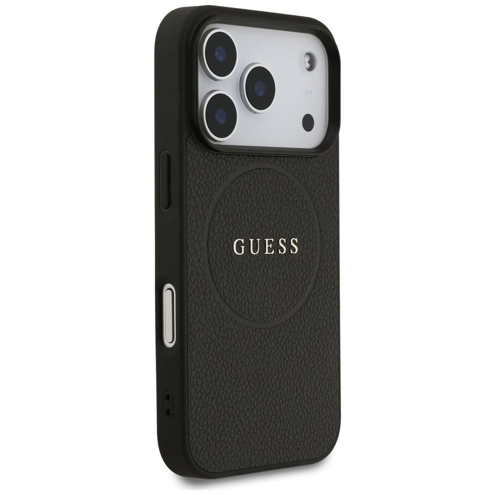 Custodia MagSafe per Apple iPhone 17 Pro Max, Guess, Grained Gold Ring, Nera