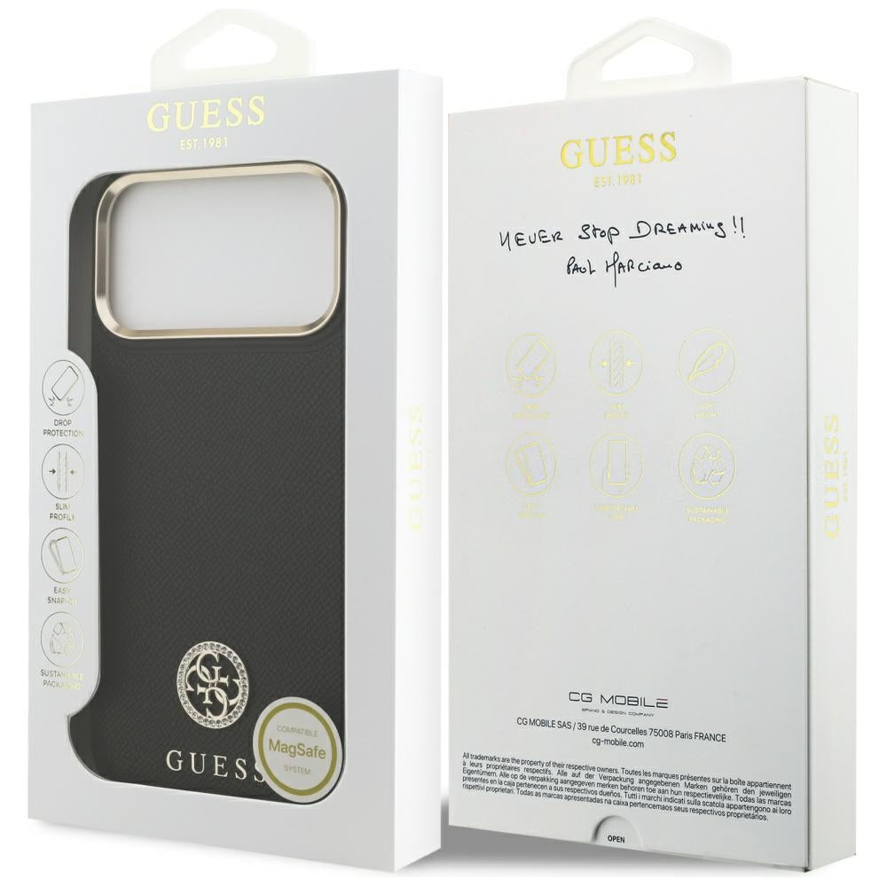 Custodia MagSafe per Apple iPhone 17 Pro Max, Guess, Grained Strass Logo, Nera
