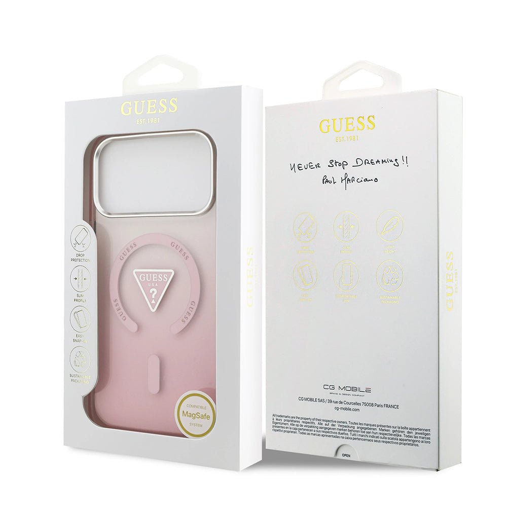 Custodia MagSafe per Apple iPhone 17 Pro Max, Guess, Logo Triangolo Gradiente IML, Rosa
