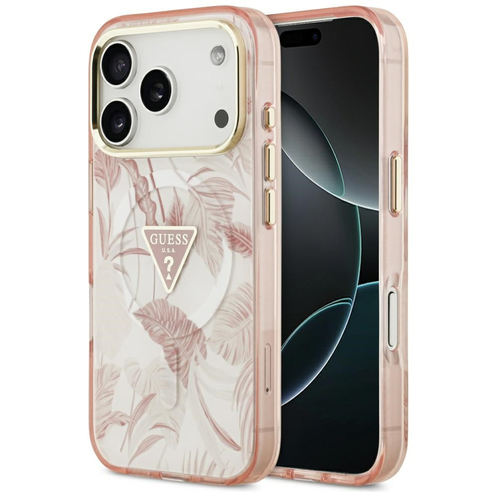 Custodia MagSafe per Apple iPhone 17 Pro Max, Guess, Jungle Tonal Triangle, Rosa