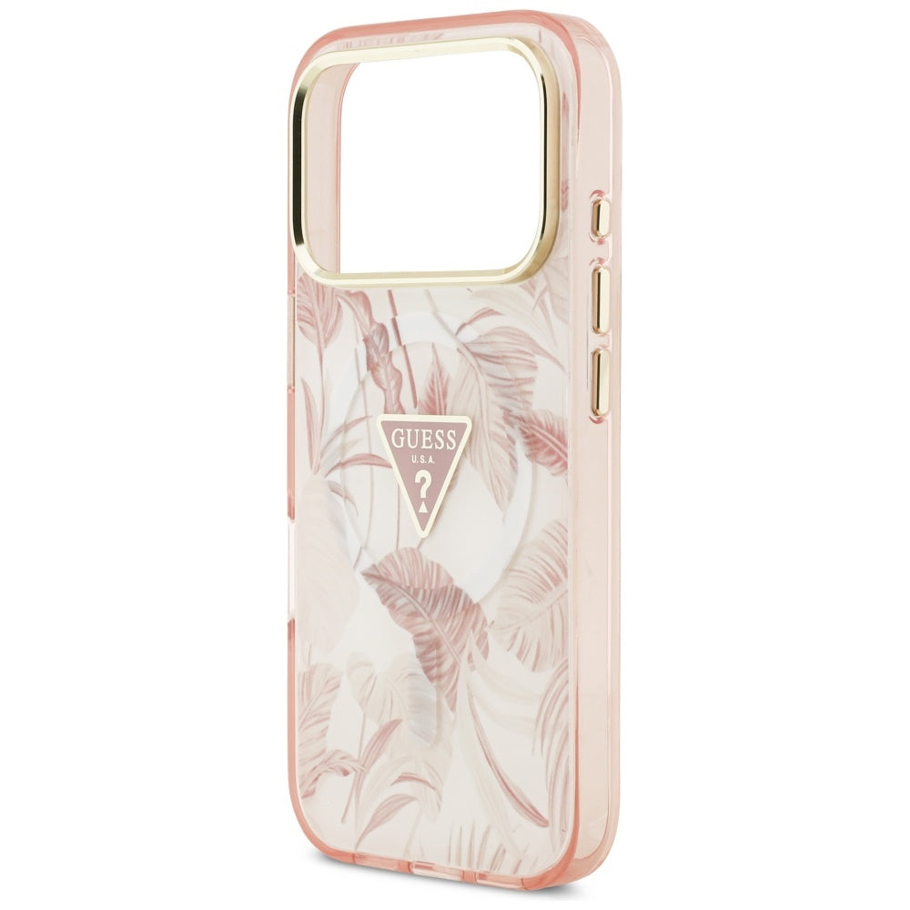 Custodia MagSafe per Apple iPhone 17 Pro Max, Guess, Jungle Tonal Triangle, Rosa