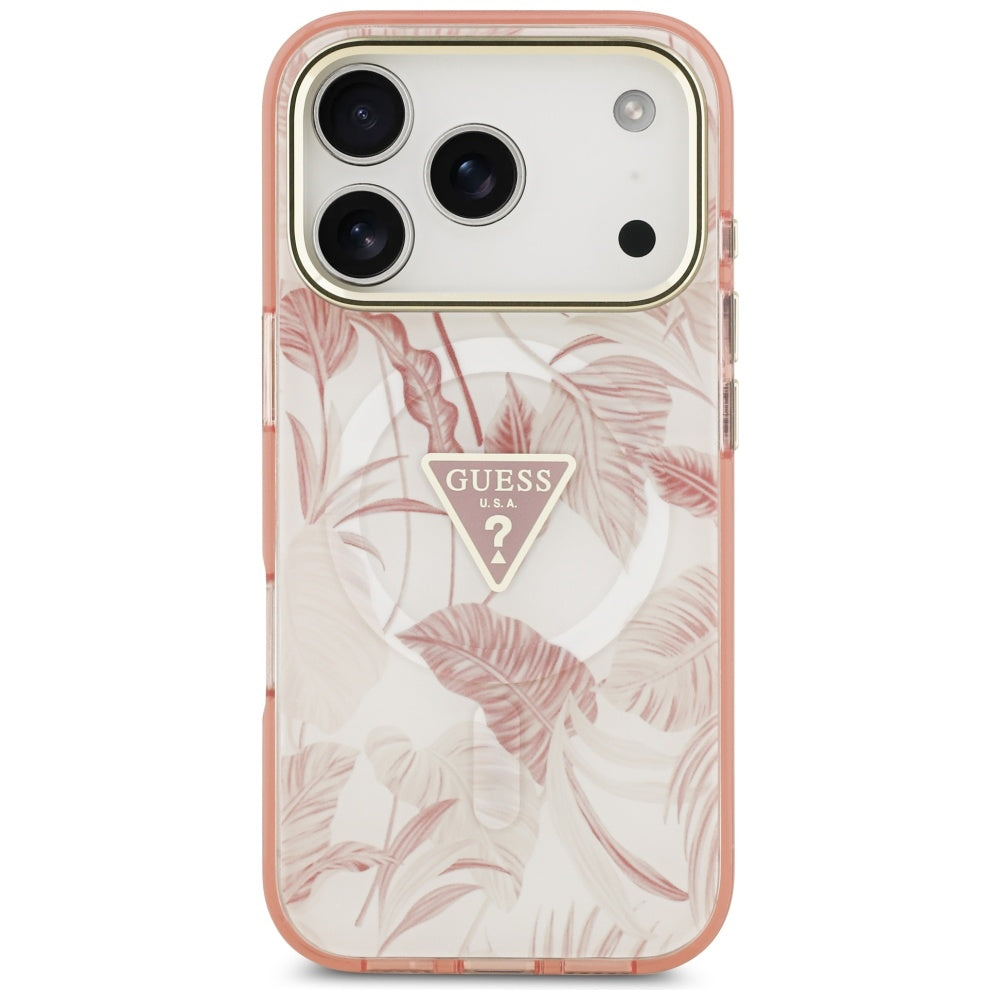 Custodia MagSafe per Apple iPhone 17 Pro Max, Guess, Jungle Tonal Triangle, Rosa