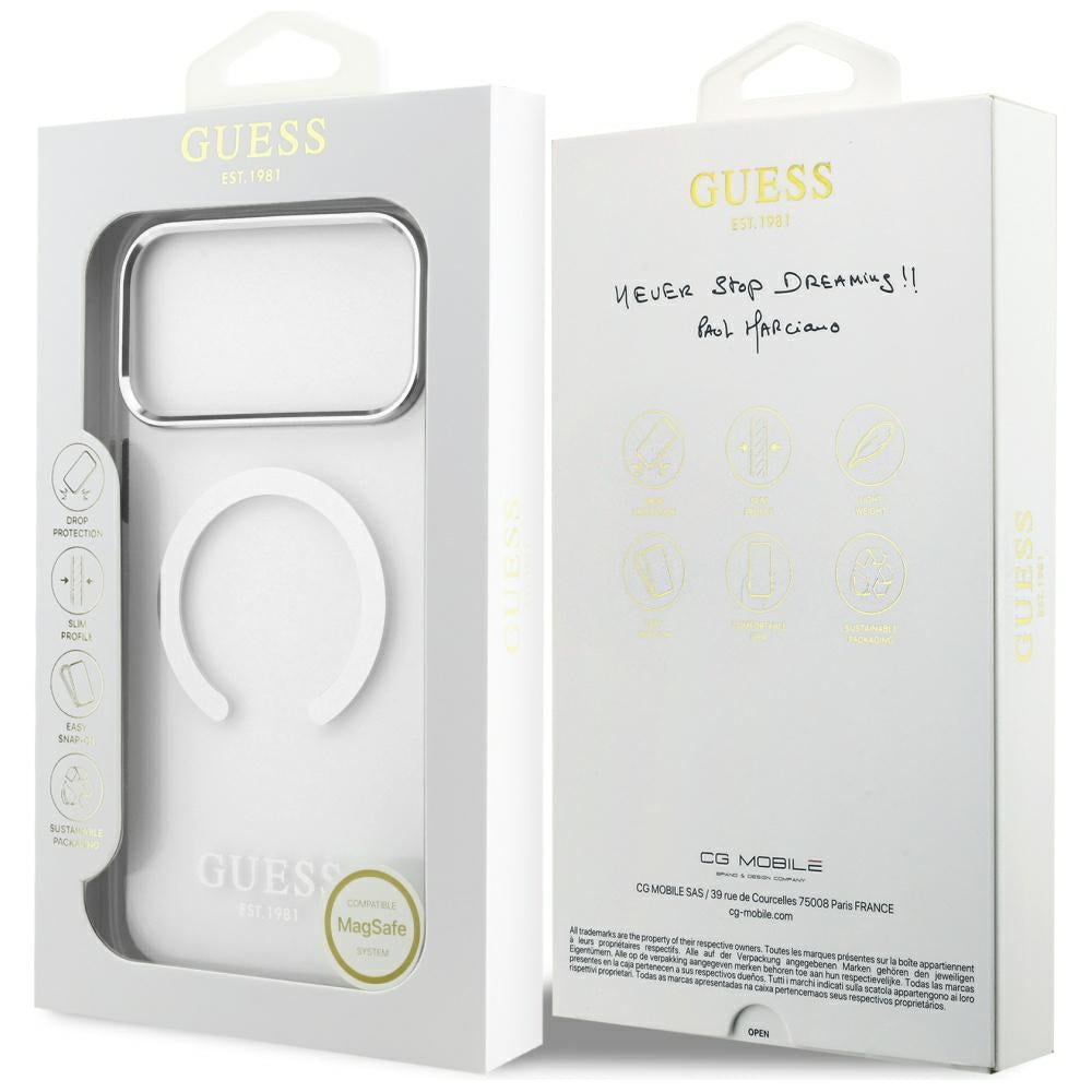 Custodia MagSafe per Apple iPhone 17 Pro Max, Guess, Metal Outline, Argento