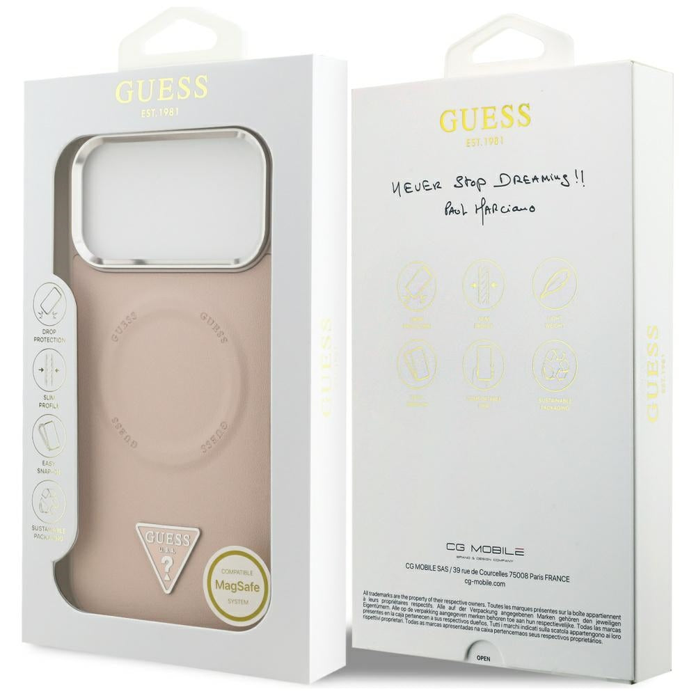 Custodia MagSafe per Apple iPhone 17 Pro Max, Guess, Logo Triangolo, Rosa Argentato