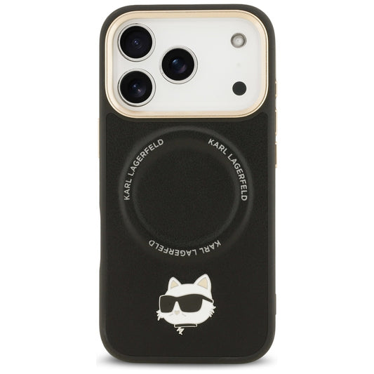 Custodia MagSafe per Apple iPhone 17 Pro Max, Karl Lagerfeld, Big Strap Choupette Metal Logo, Nera