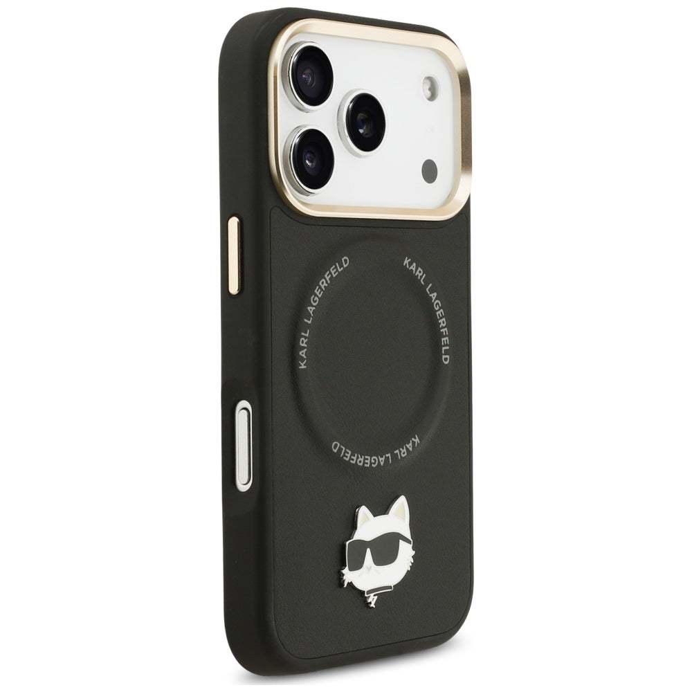Custodia MagSafe per Apple iPhone 17 Pro Max, Karl Lagerfeld, Big Strap Choupette Metal Logo, Nera