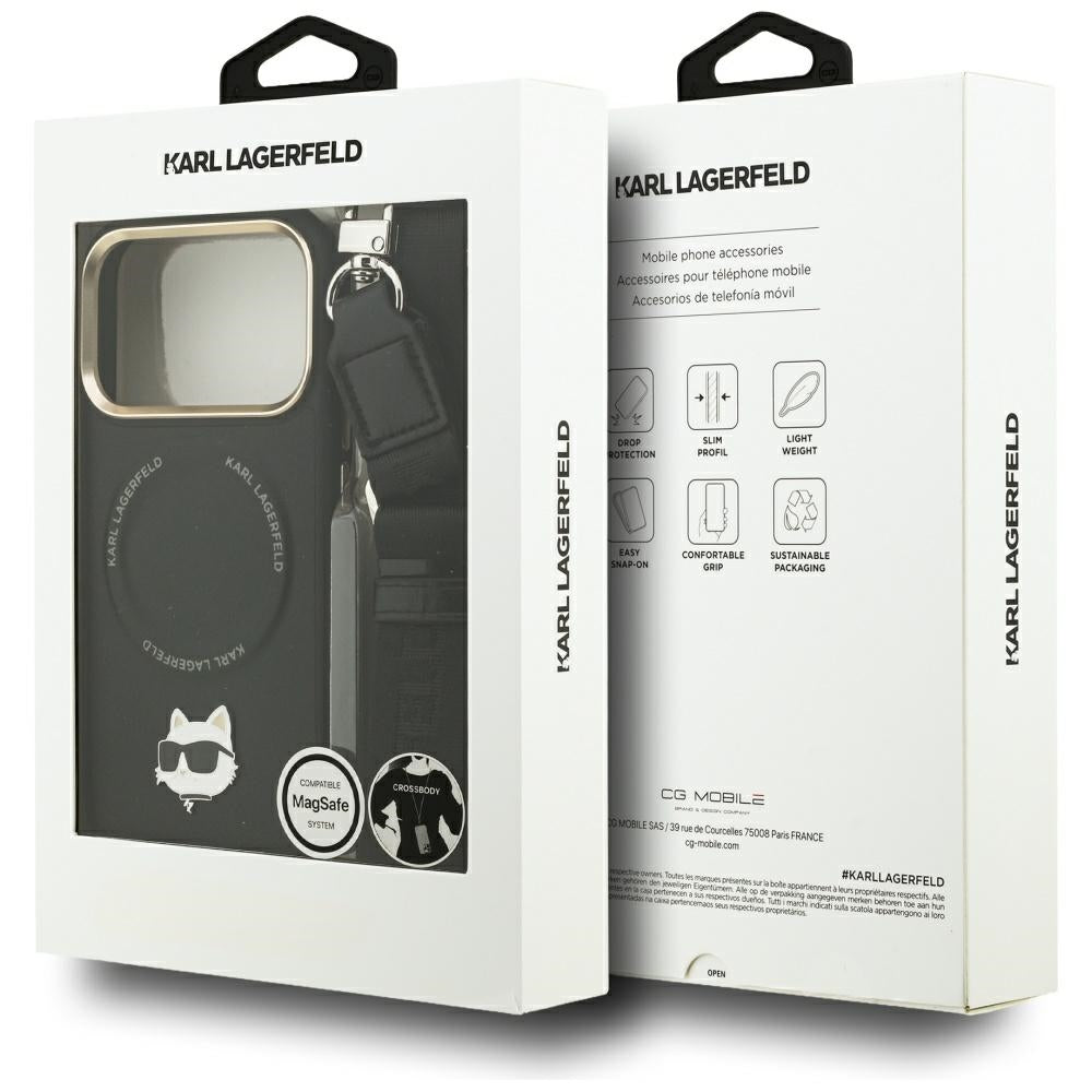 Custodia MagSafe per Apple iPhone 17 Pro Max, Karl Lagerfeld, Big Strap Choupette Metal Logo, Nera