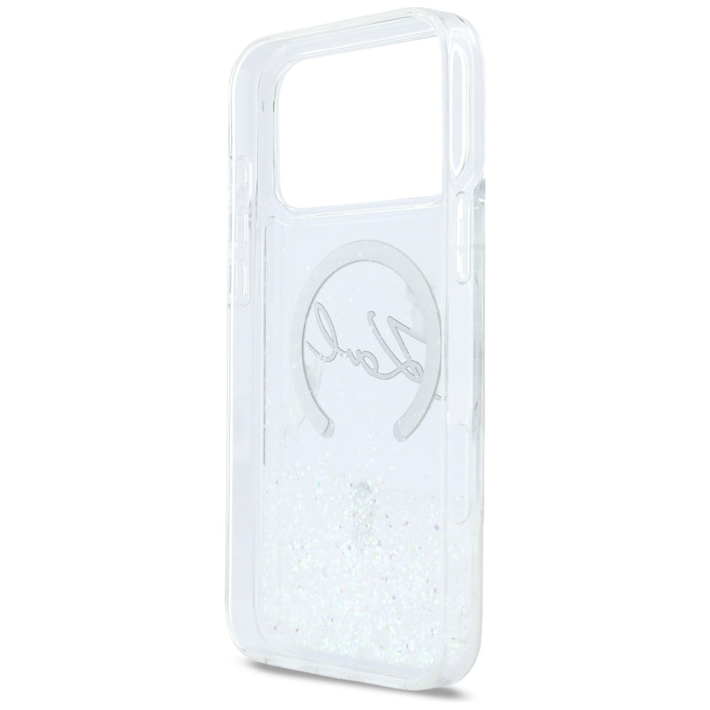 Custodia MagSafe per Apple iPhone 17 Pro Max, Karl Lagerfeld, Glitter Karl Script Logo, Trasparente