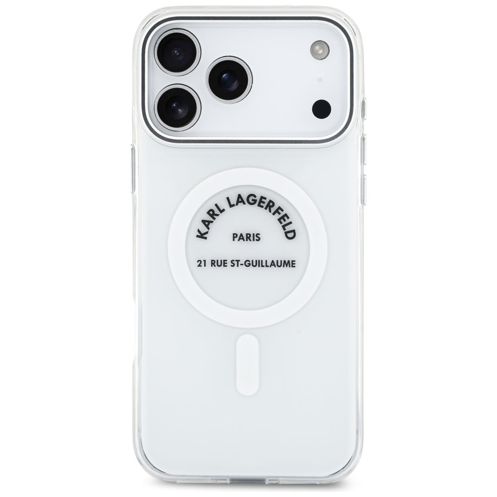 Custodia MagSafe per Apple iPhone 17 Pro Max, Karl Lagerfeld, IML Logo RSG, Trasparente