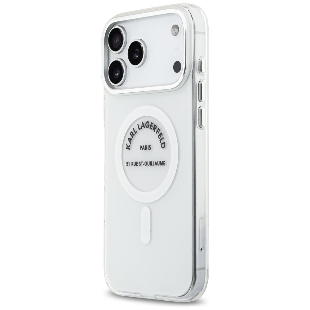 Custodia MagSafe per Apple iPhone 17 Pro Max, Karl Lagerfeld, IML Logo RSG, Trasparente