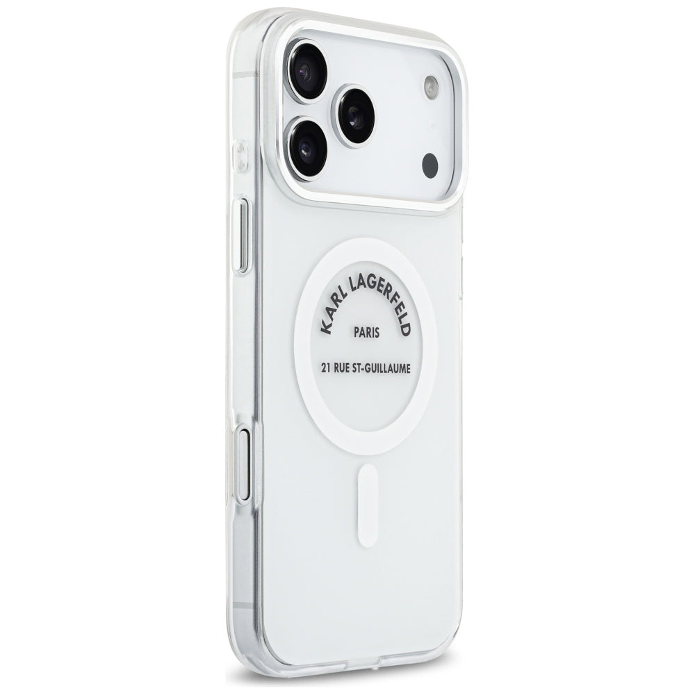 Custodia MagSafe per Apple iPhone 17 Pro Max, Karl Lagerfeld, IML Logo RSG, Trasparente
