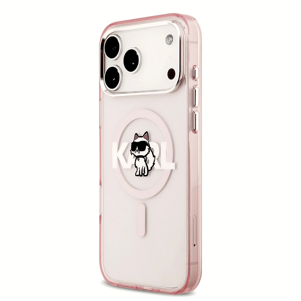 Custodia MagSafe per Apple iPhone 17 Pro Max, Karl Lagerfeld, IML Sketch Logo Choupette, Rosa